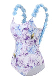 Maillot de bain taille haute taille bleue une pièce avec fleurs