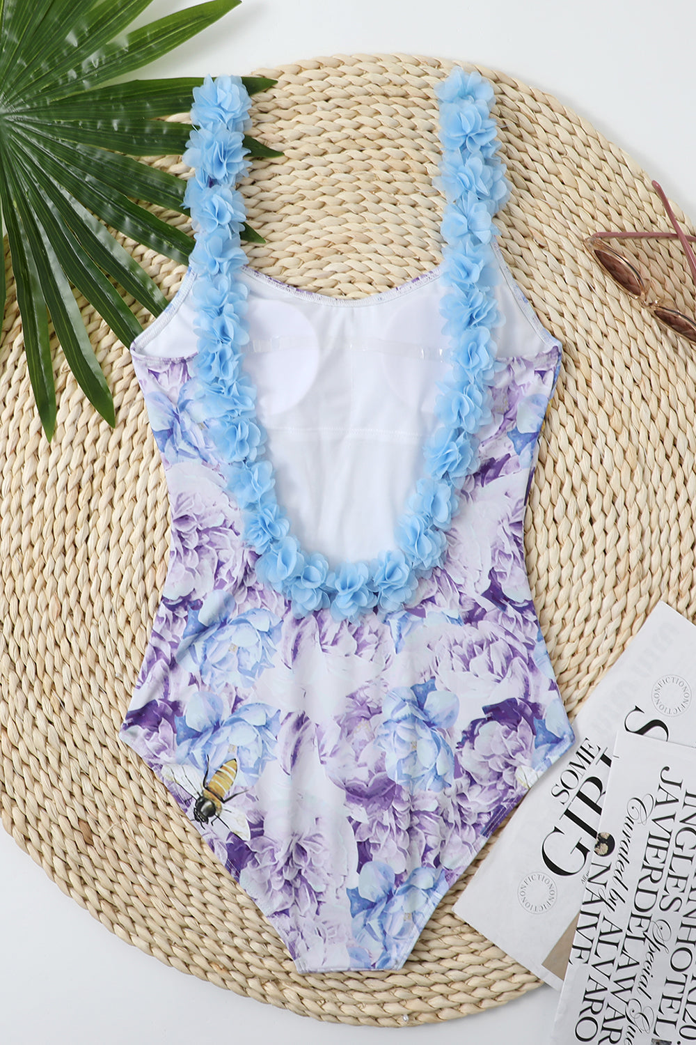 Maillot de bain taille haute taille bleue une pièce avec fleurs
