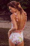 Maillot de bain taille haute taille bleue une pièce avec fleurs