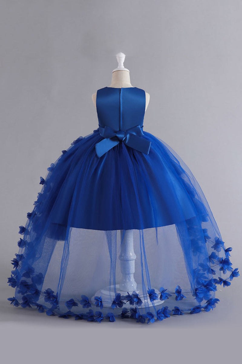 Charger l&#39;image dans la galerie, Robe bleue haute basse pour filles avec nœud papillon