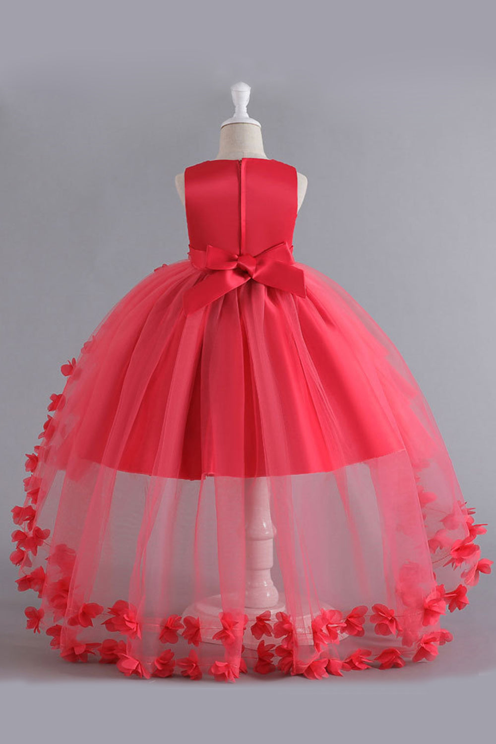 Robe bleue haute basse pour filles avec nœud papillon