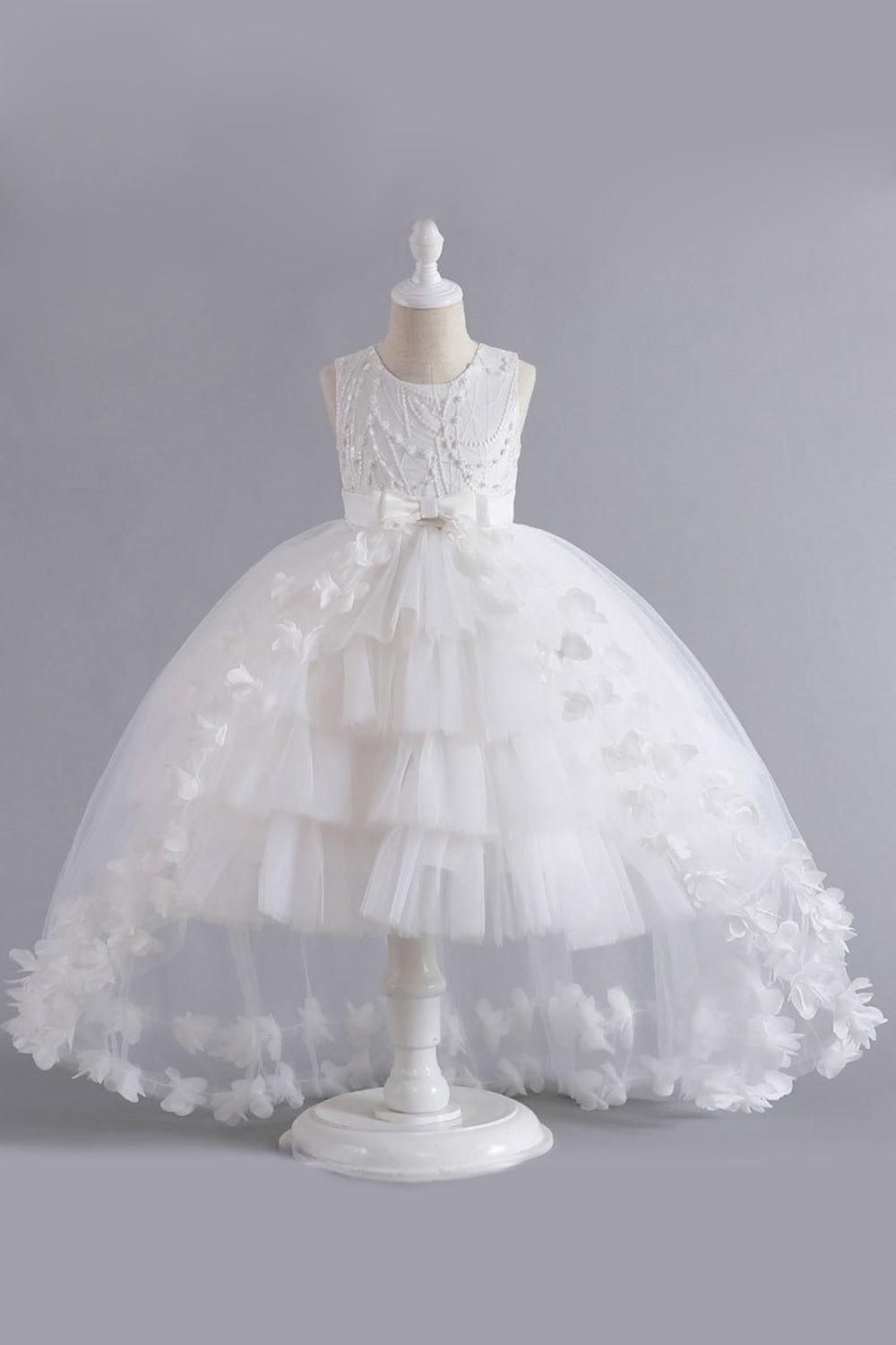 Robe bleue haute basse pour filles avec nœud papillon