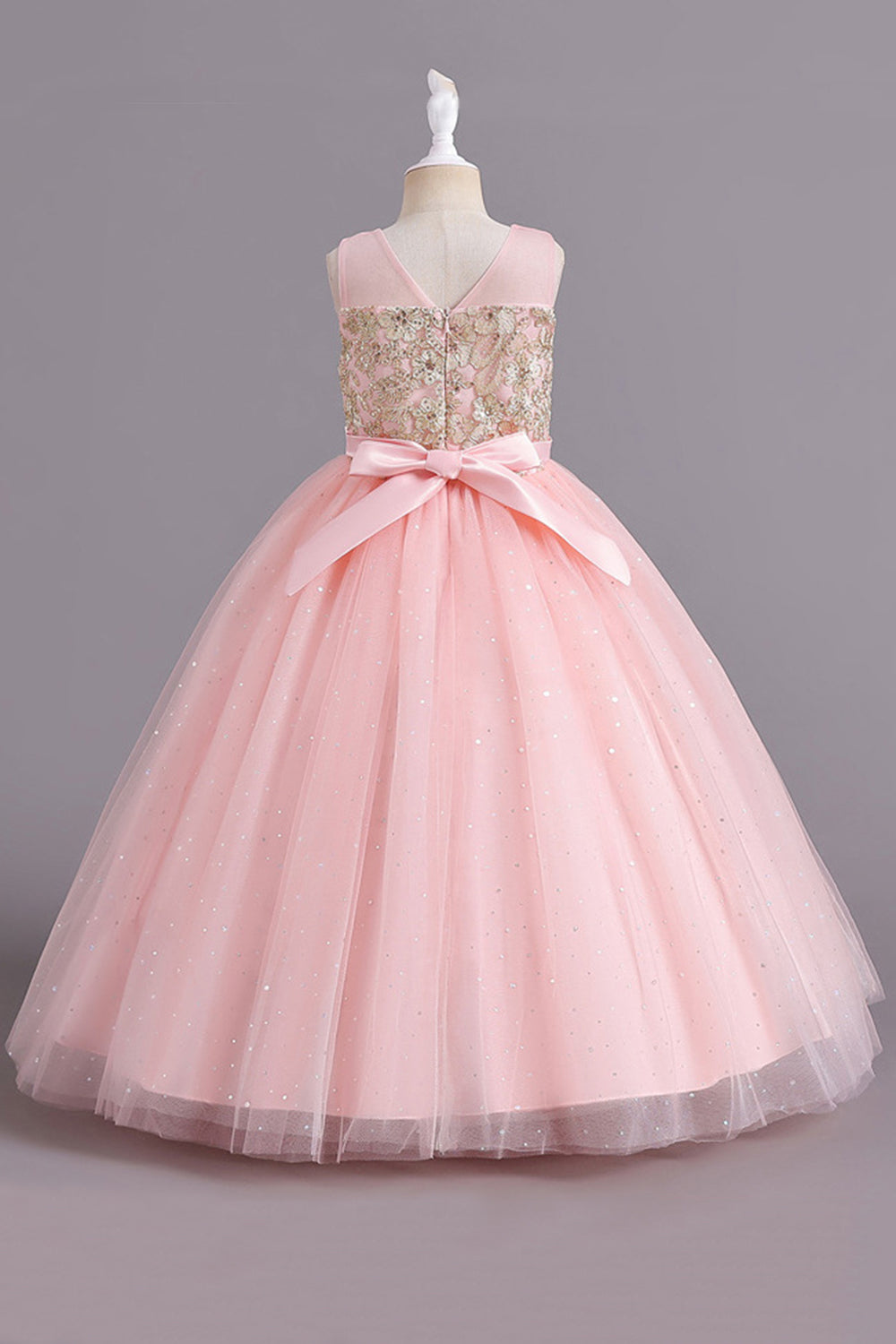 Robe de fille perlée rouge A Line avec nœud