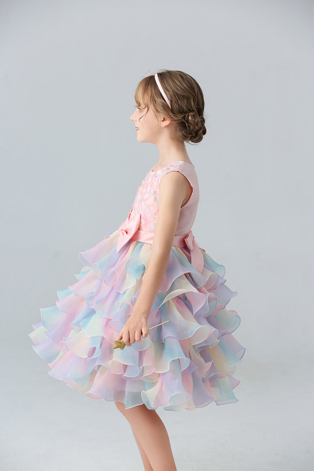 Robe de fille à plusieurs niveaux en tulle bleu avec nœuds