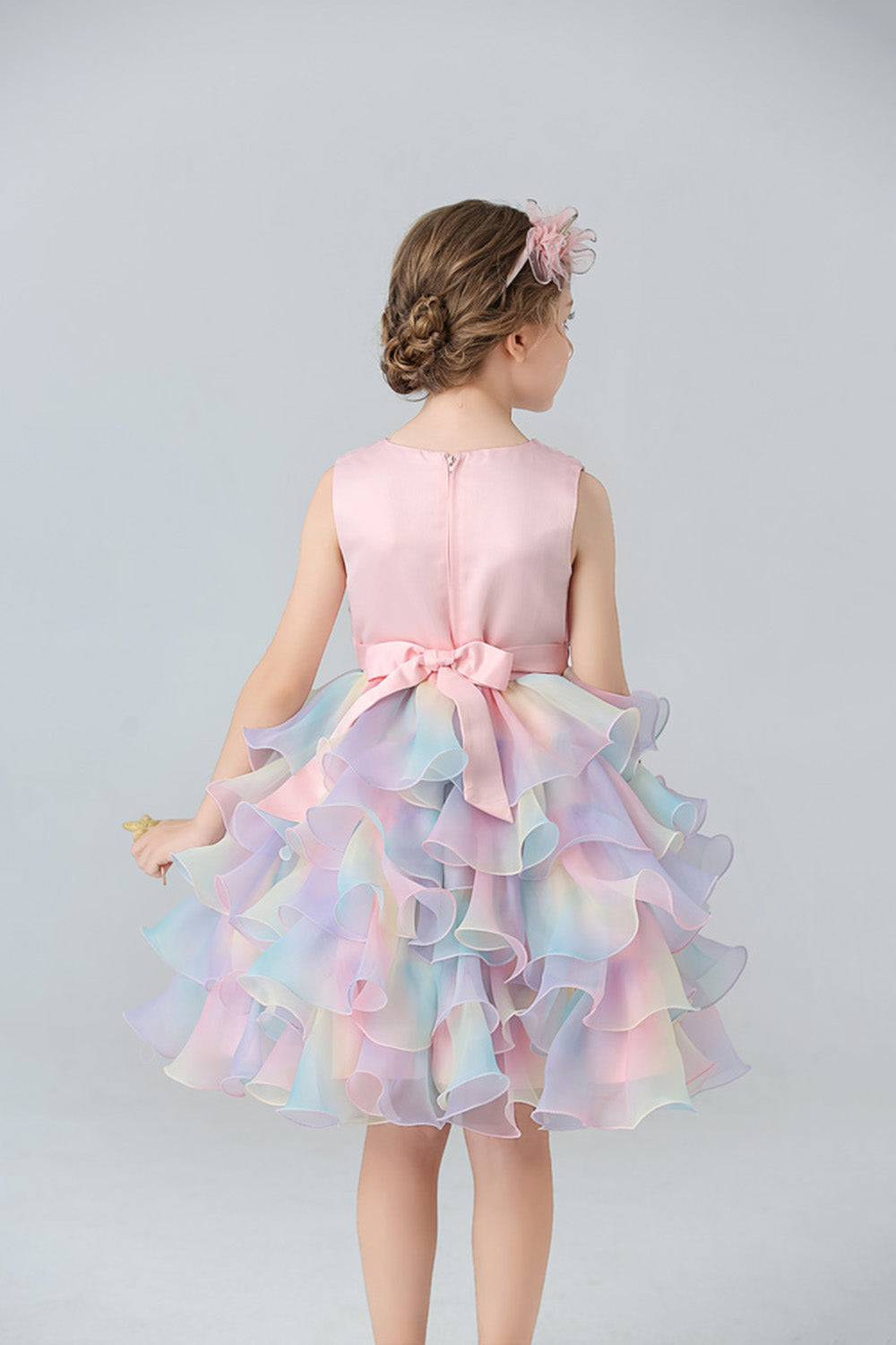 Robe de fille à plusieurs niveaux en tulle bleu avec nœuds