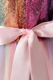 A-Line Sparkly Rose Sequins Kids Girls' Dress with Bows