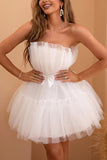 Tulle Bustier Blanc Robe de soirée courte