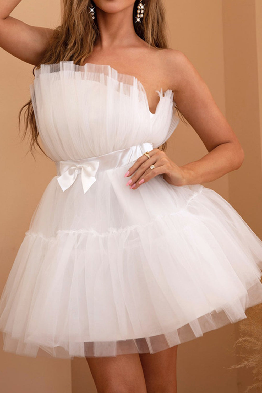 Tulle Bustier Blanc Robe de soirée courte