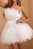 Tulle Bustier Blanc Robe de soirée courte