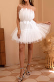 Tulle Bustier Blanc Robe de soirée courte
