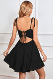 Noirs Bretelles Spaghetti Open Back Robe de Cocktail