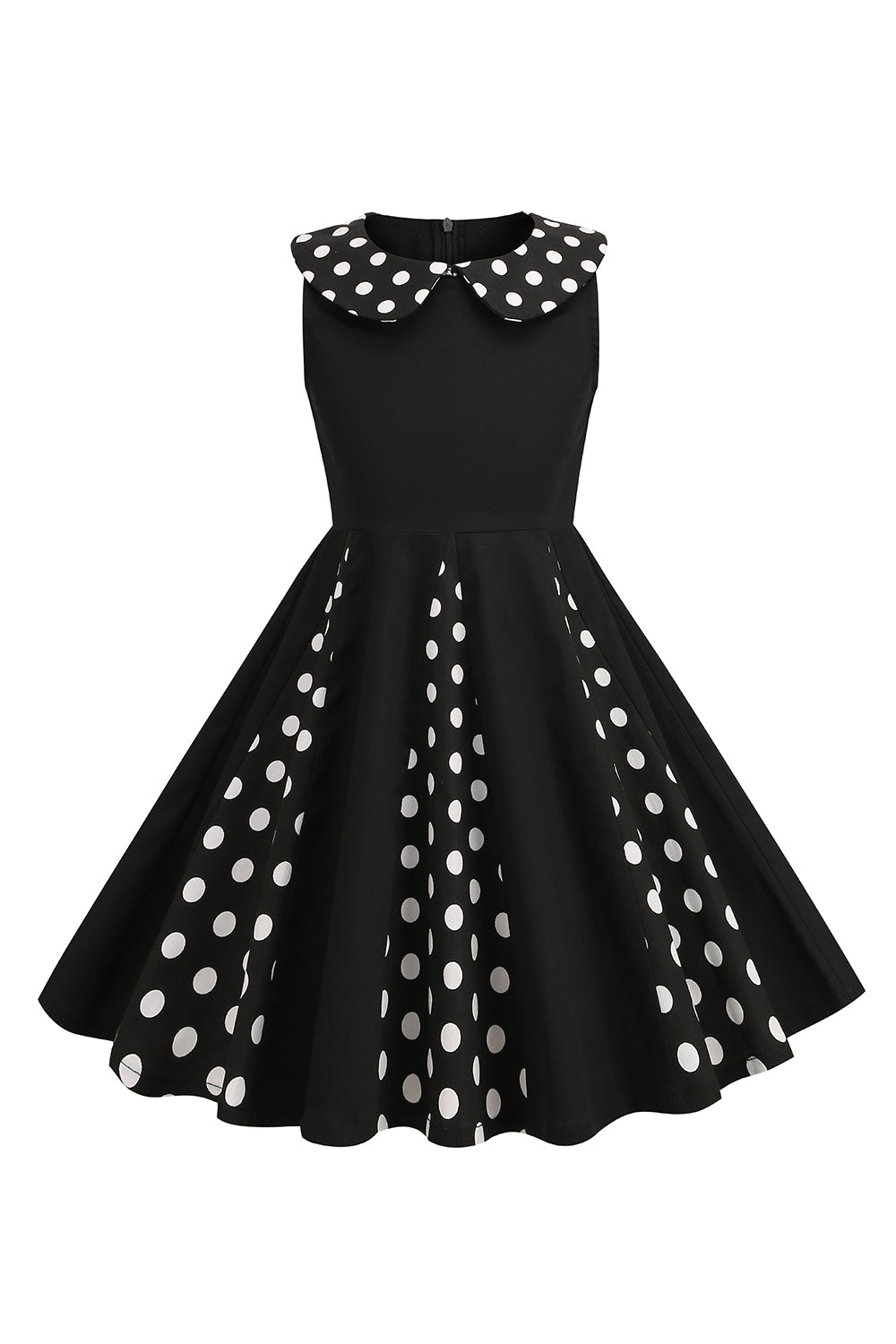 Robe noire sans manches pour filles des années 50 à col bijou