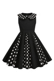 Robe noire sans manches pour filles des années 50 à col bijou