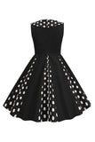 Robe noire sans manches pour filles des années 50 à col bijou
