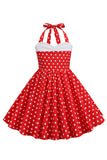 Robe rouge à pois pour filles des années 50