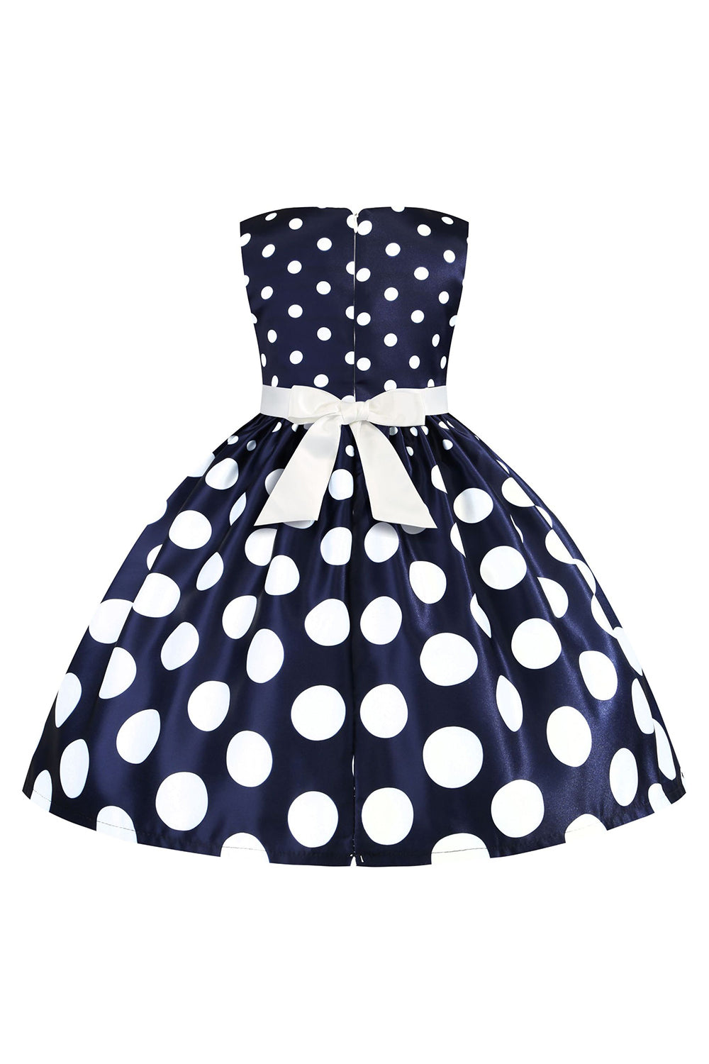Robe de fille à pois bleu foncé avec nœud papillon