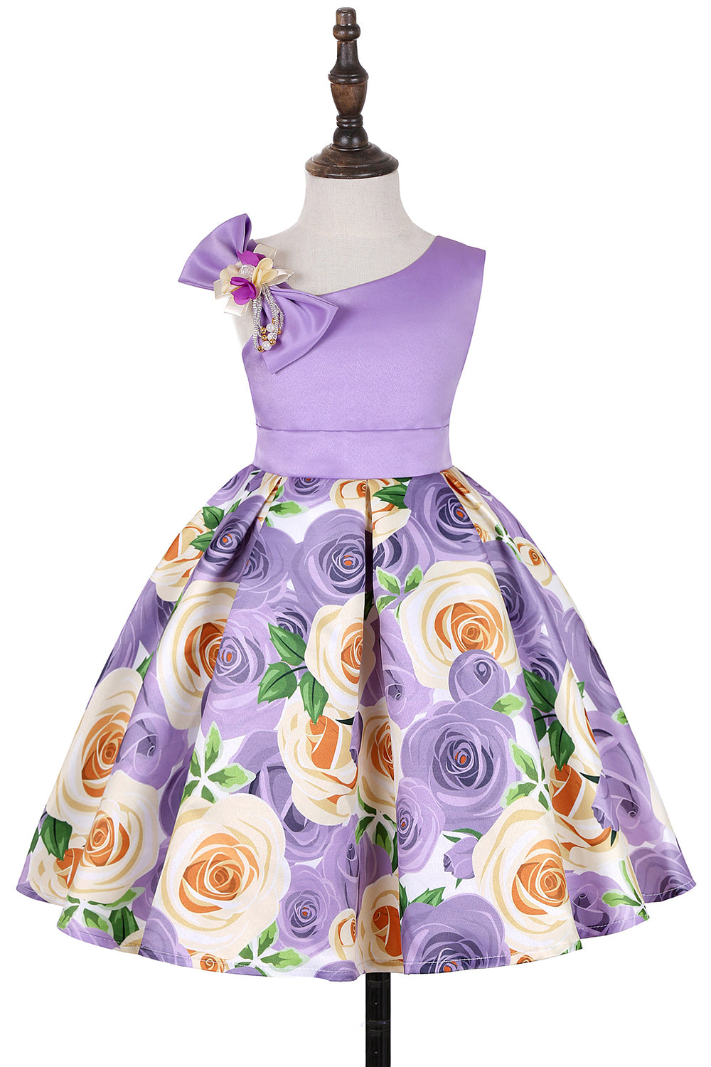 Robe de soirée pour filles sans manches violet floral
