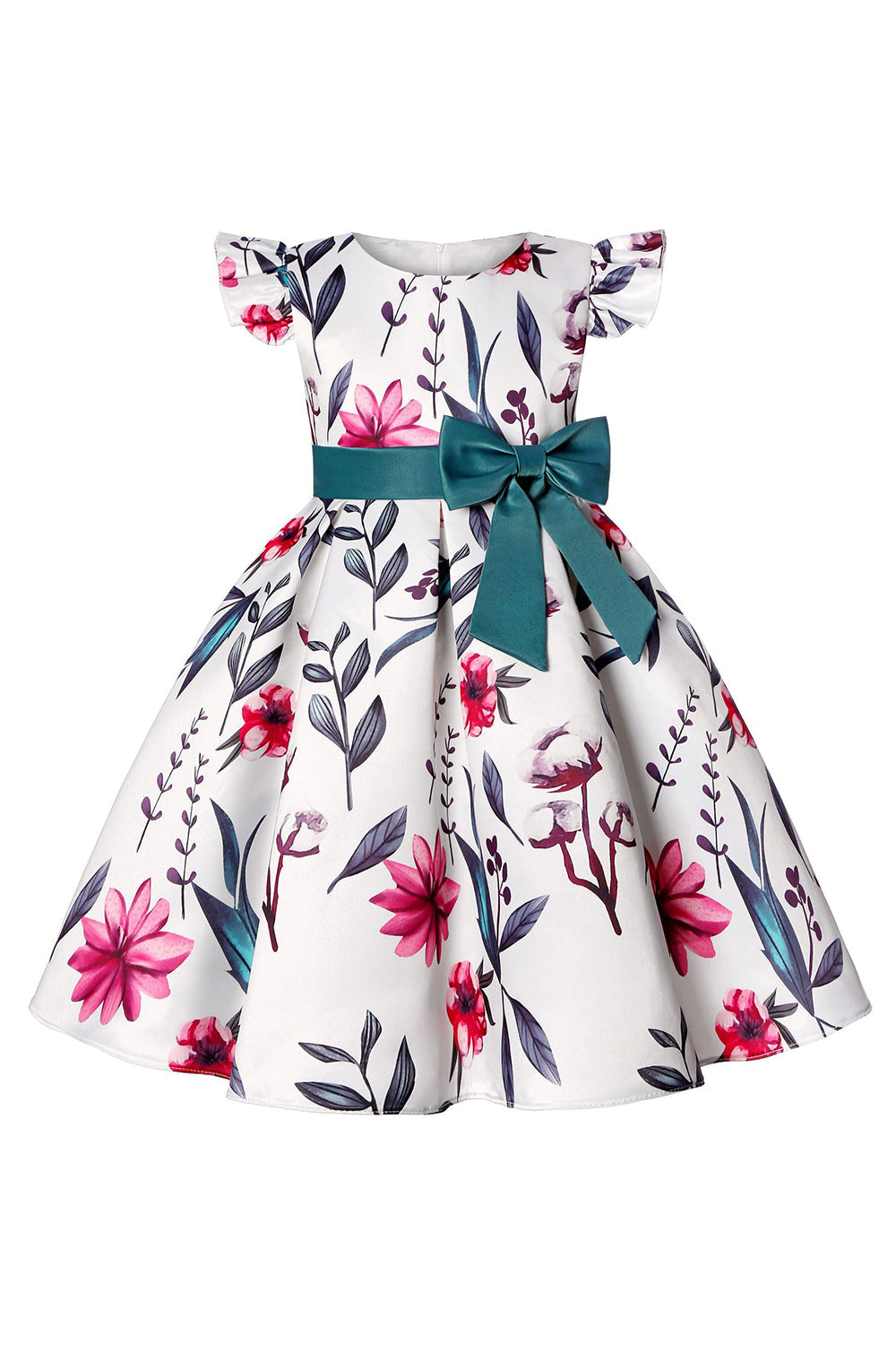 Robe de soirée bleue à manches bouffantes pour filles avec nœud papillon