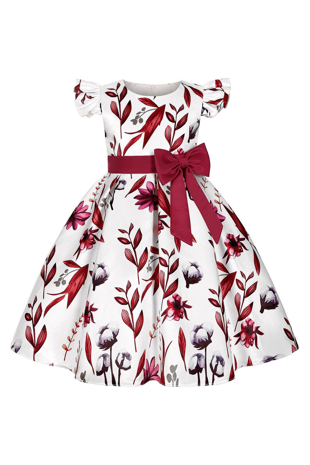 Robe de soirée bleue à manches bouffantes pour filles avec nœud papillon