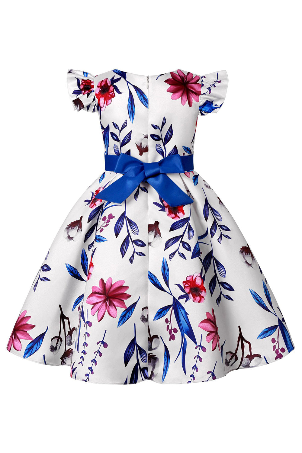 Robe de soirée bleue à manches bouffantes pour filles avec nœud papillon