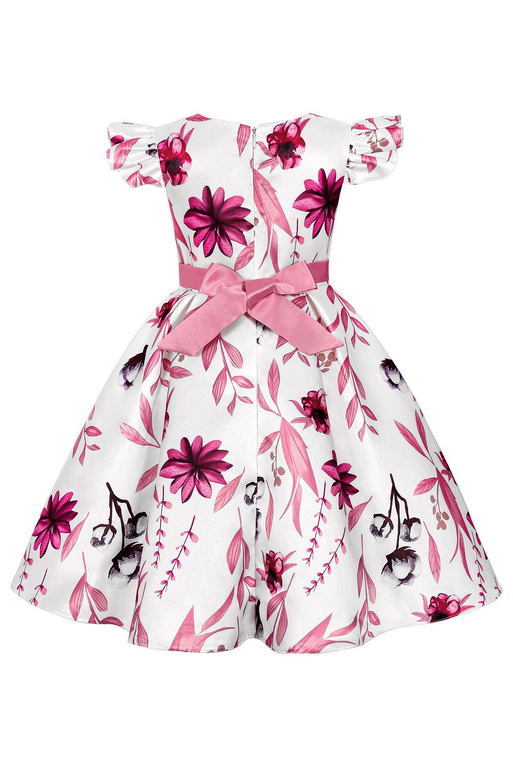 Robe de soirée bleue à manches bouffantes pour filles avec nœud papillon