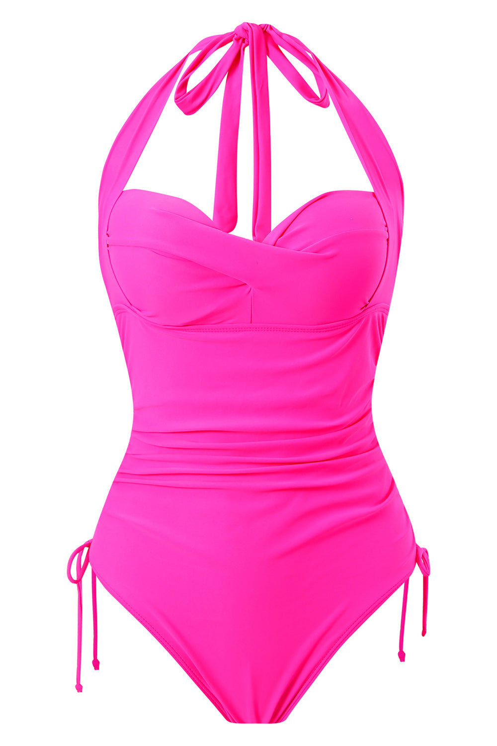 Maillot de bain noir à col rond Halter One Piece avec cordon de serrage