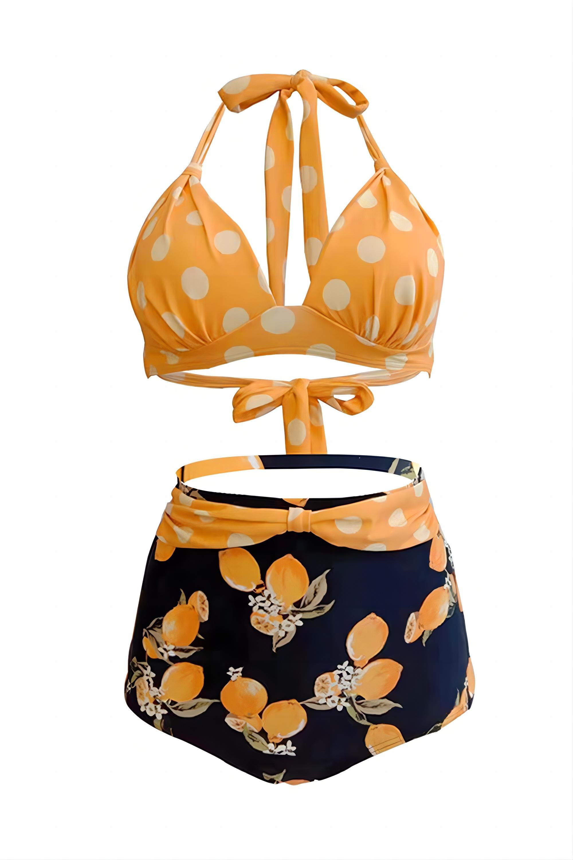 Deux pièces bleues taille haute pois maillots de bain