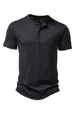 Bouton Noir Été Manches Courtes Tops pour Homme