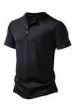Bouton Noir Été Manches Courtes Tops pour Homme