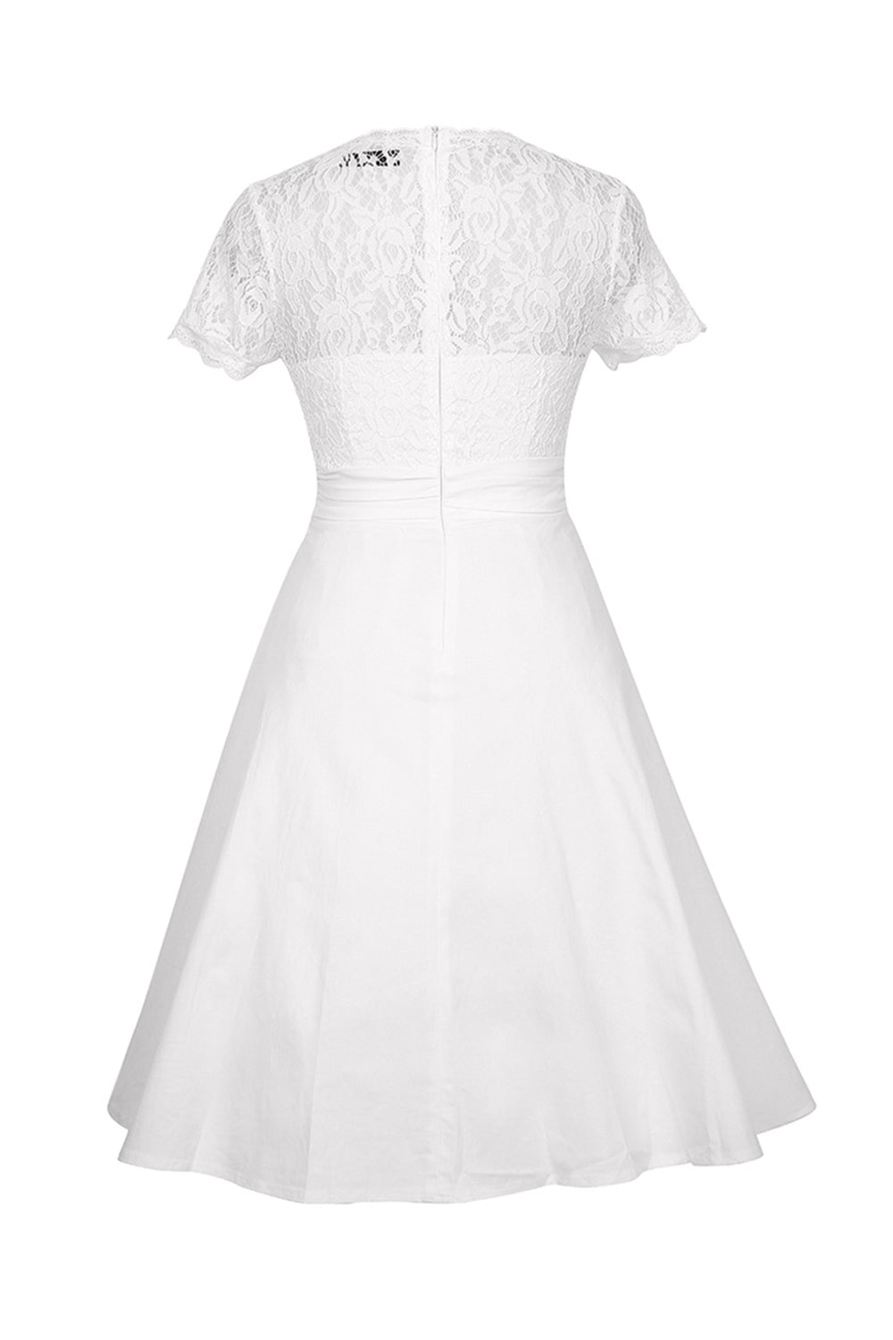 Robe blanche à col en V massif des années 50 avec dentelle