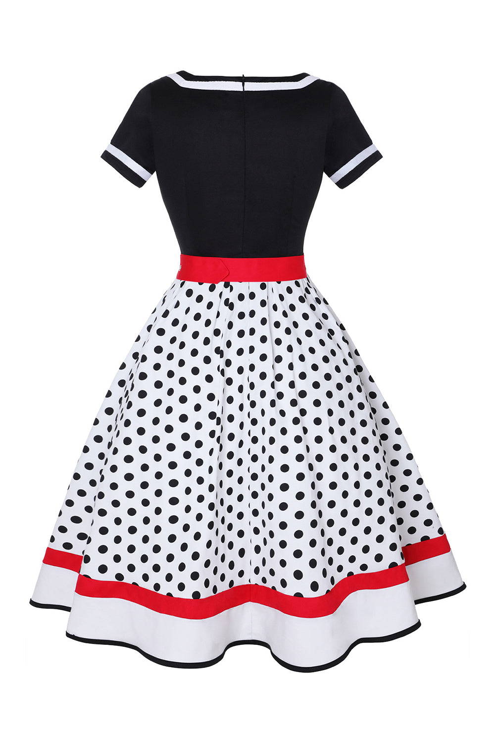 Robe noire à col V à pois des années 50