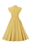 Robe jaune Solid Swing des années 50 avec nœud
