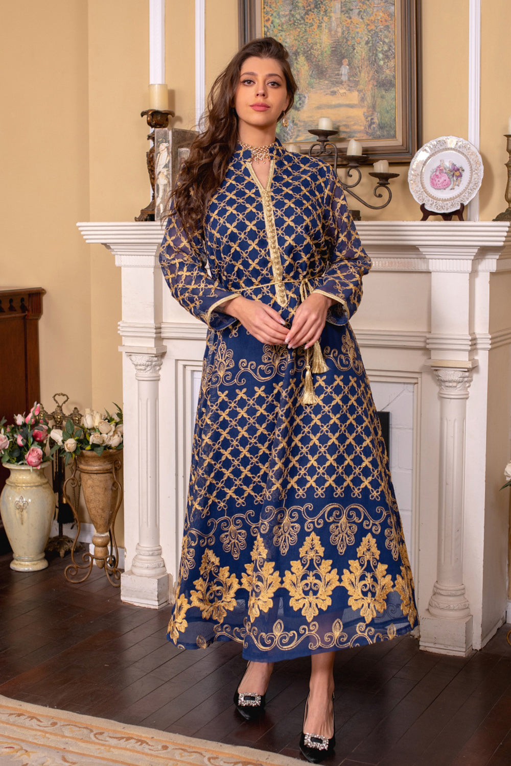 Robe Maxi Abaya brodée élégante et verte