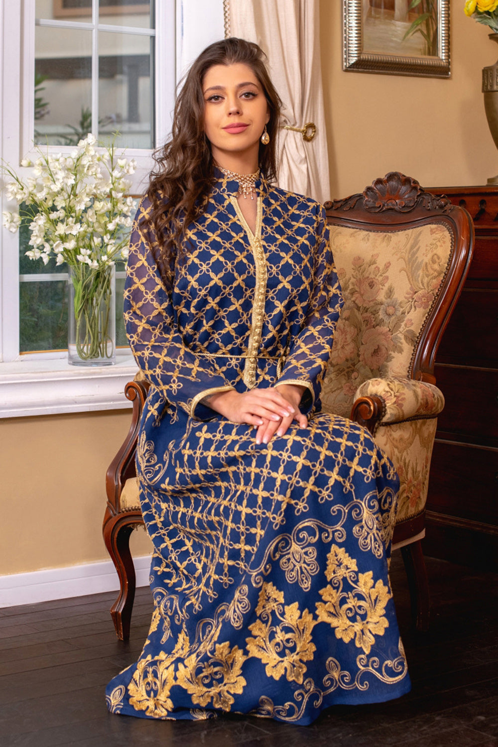 Robe Maxi Abaya brodée élégante et verte