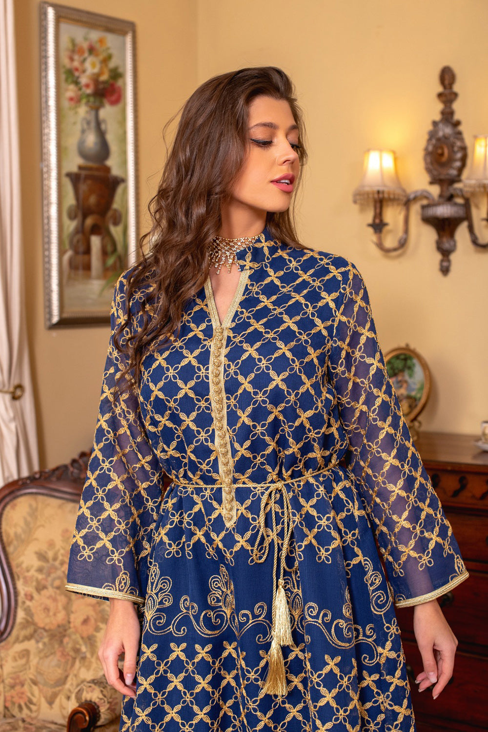 Robe Maxi Abaya brodée élégante et verte