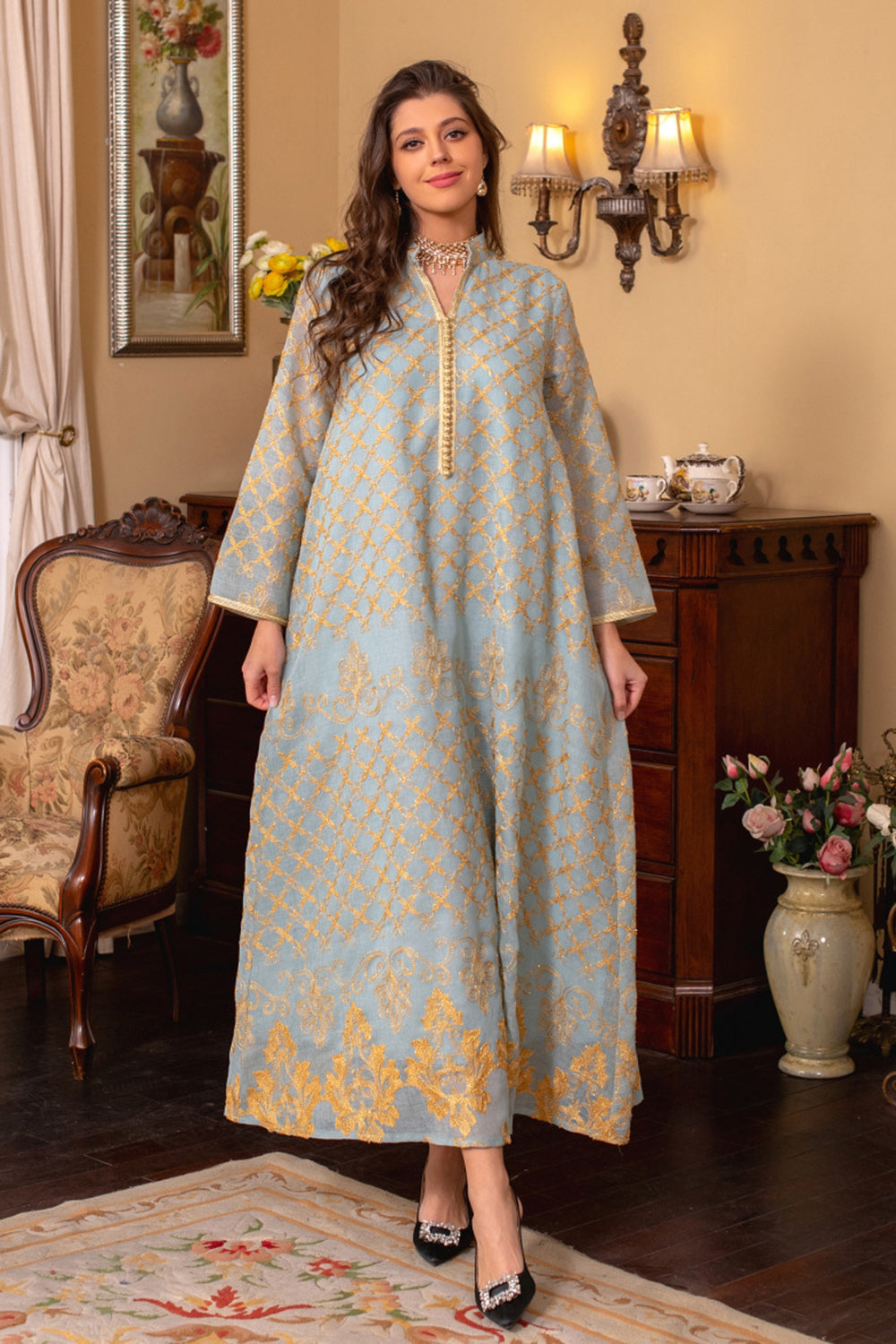 Robe Maxi Abaya brodée élégante et verte