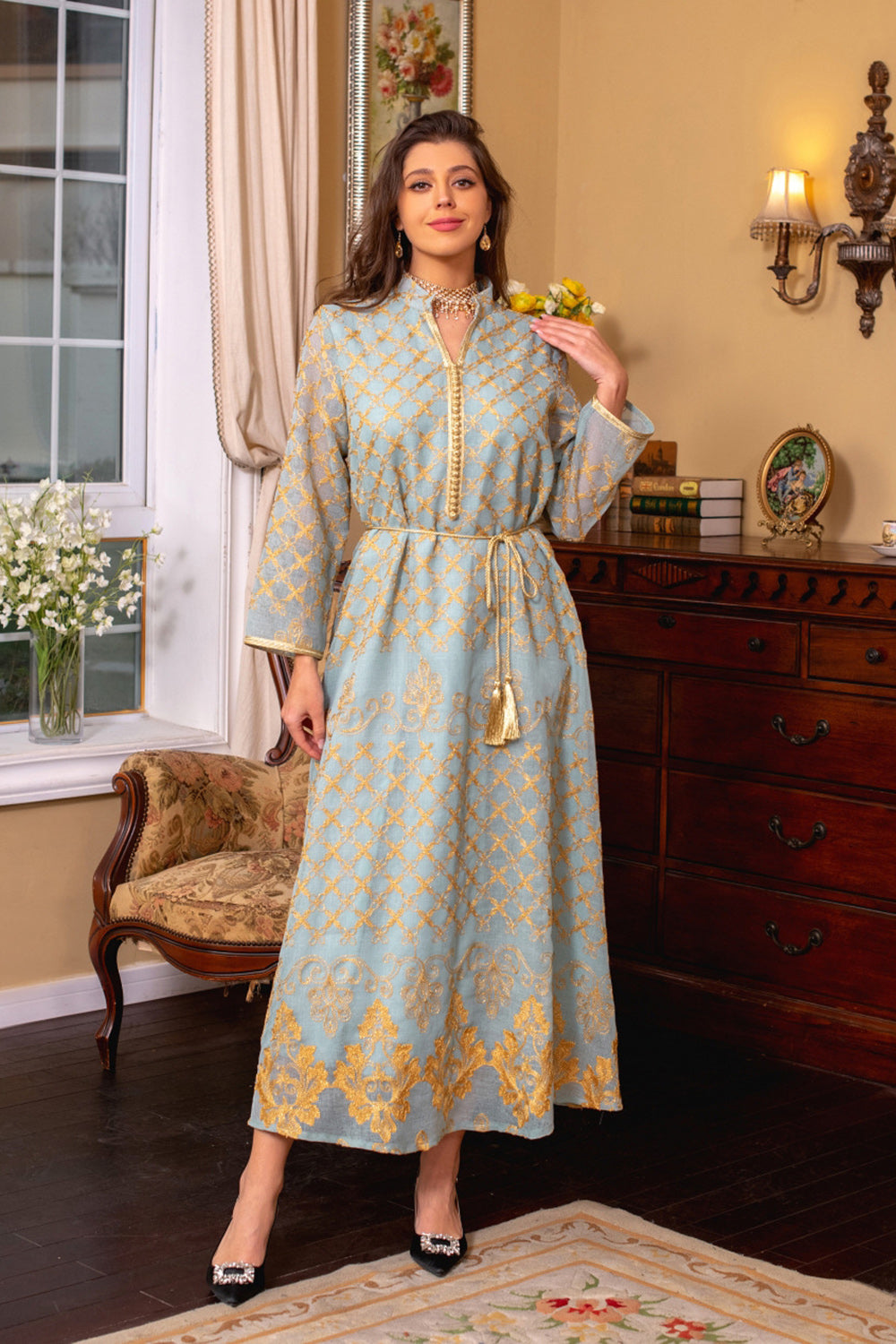 Robe Maxi Abaya brodée élégante et verte