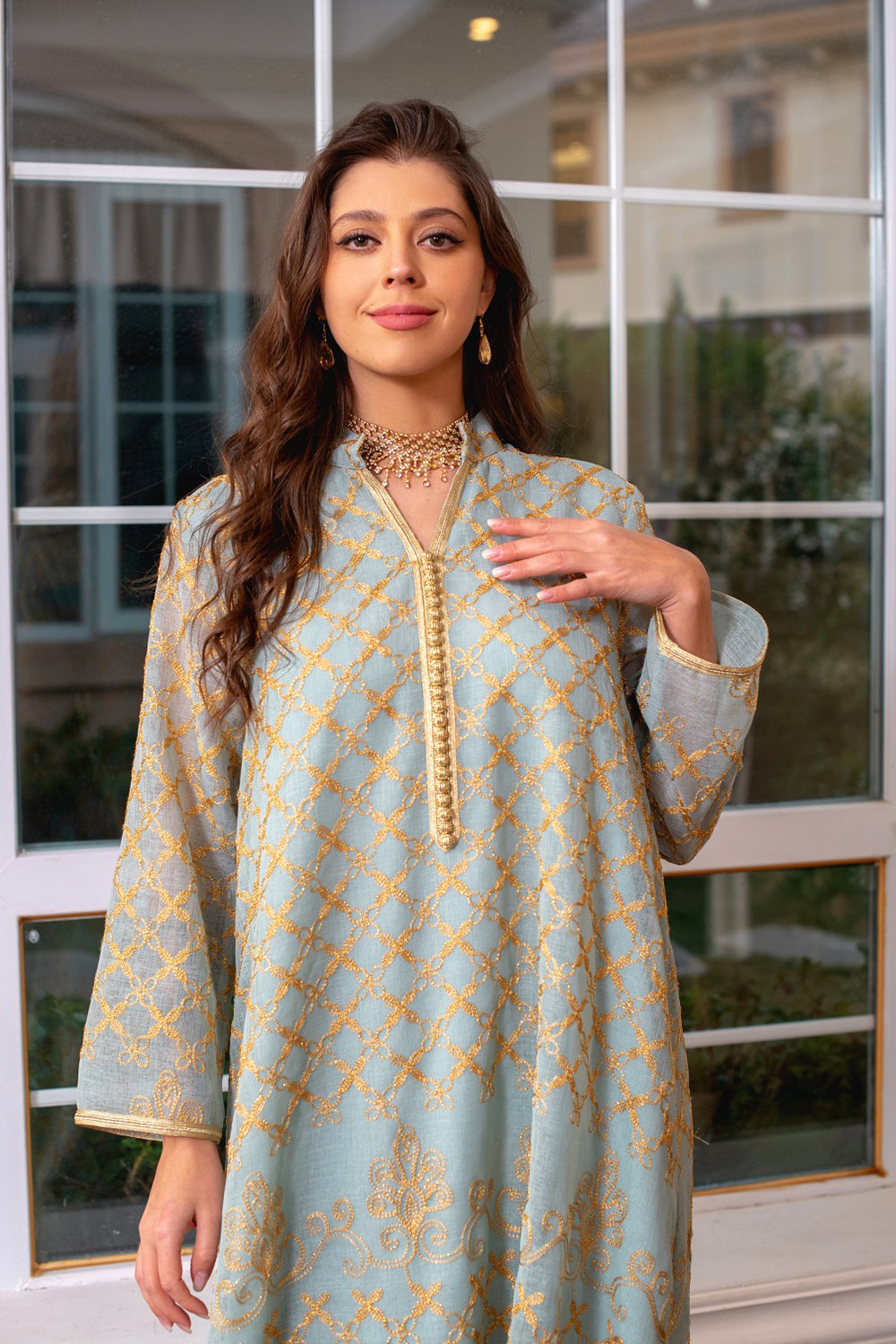 Robe Maxi Abaya brodée élégante et verte