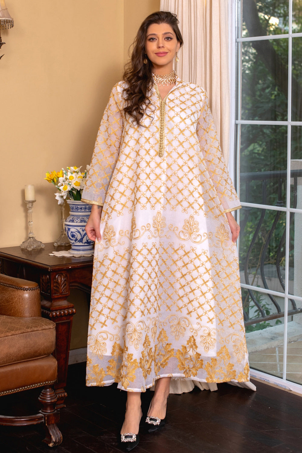 Robe Maxi Abaya brodée élégante et verte