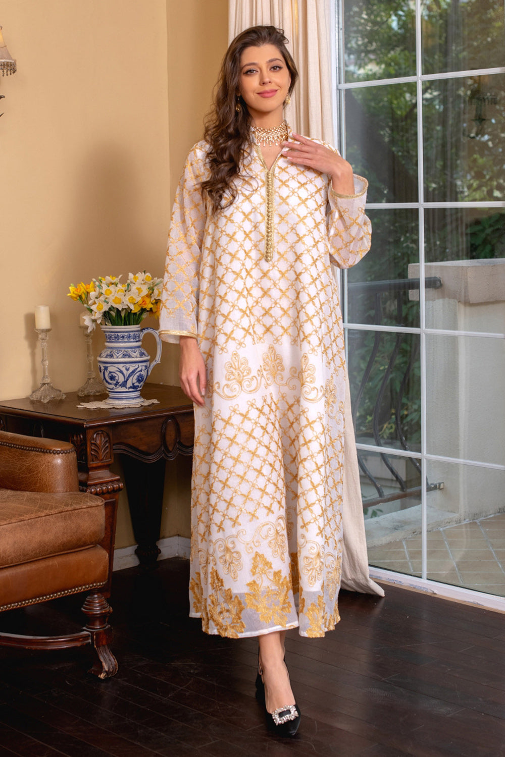 Robe Maxi Abaya brodée élégante et verte