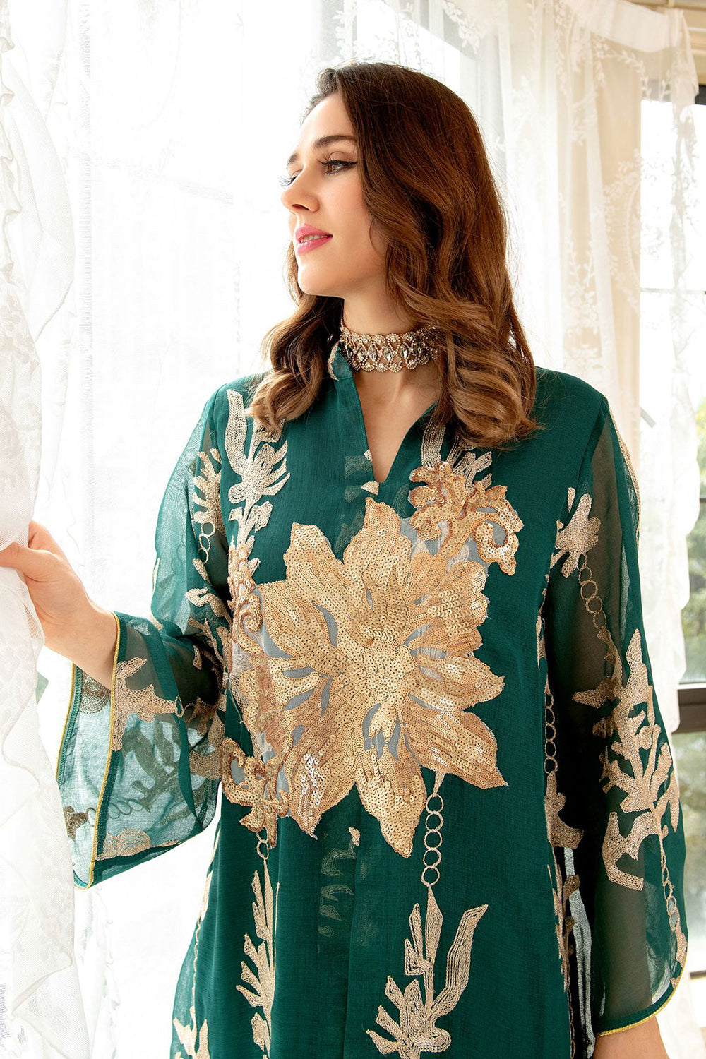 Broderie à paillettes Bleu Caftan Femmes Robe Arabe