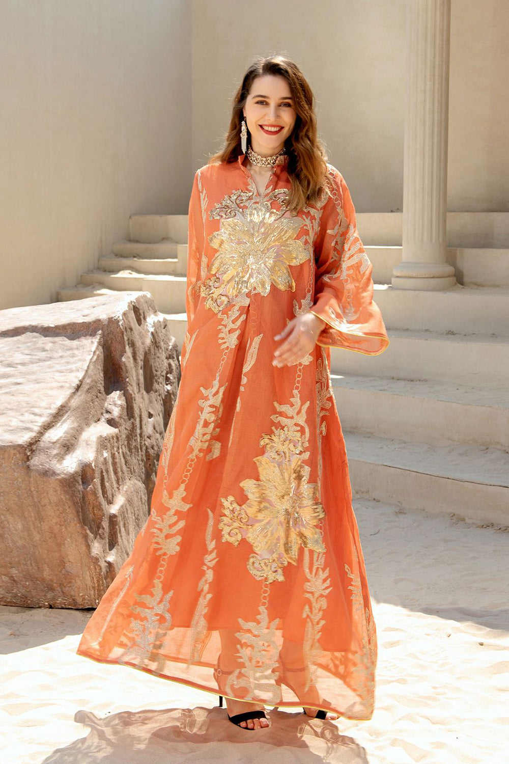 Broderie à paillettes Bleu Caftan Femmes Robe Arabe