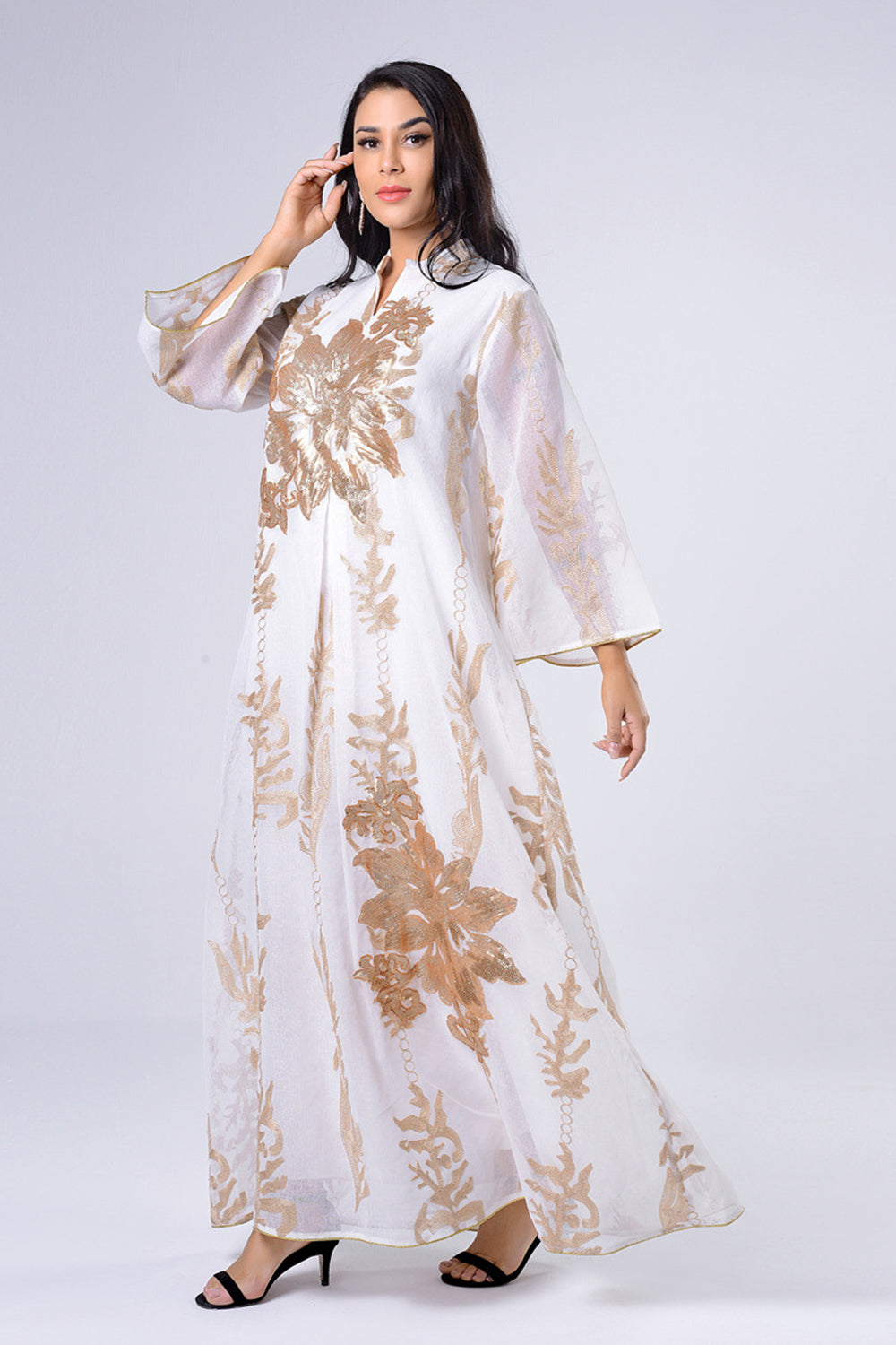 Broderie à paillettes Bleu Caftan Femmes Robe Arabe