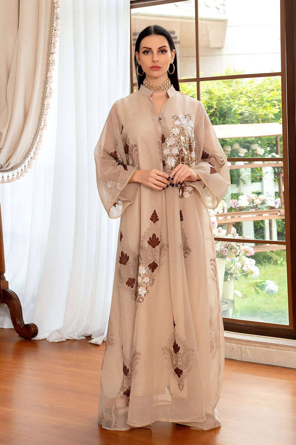 Paillettes Brodées Abayas Maxi Robes