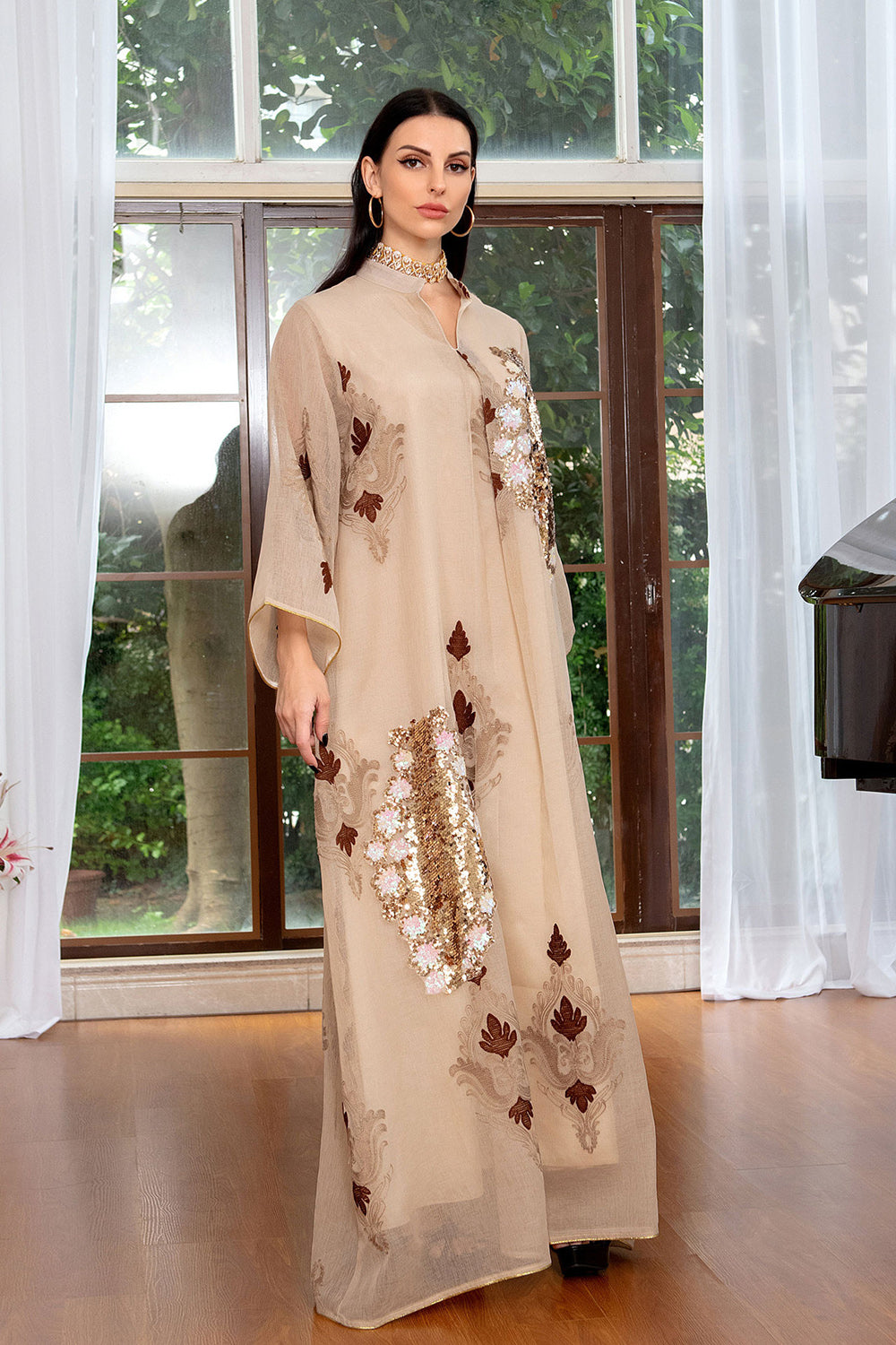 Paillettes Brodées Abayas Maxi Robes