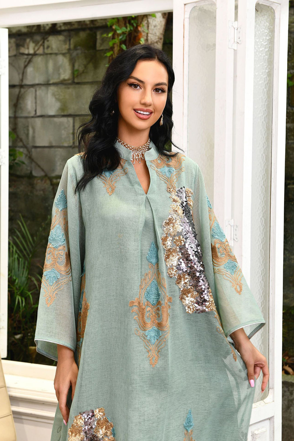 Paillettes Brodées Abayas Maxi Robes