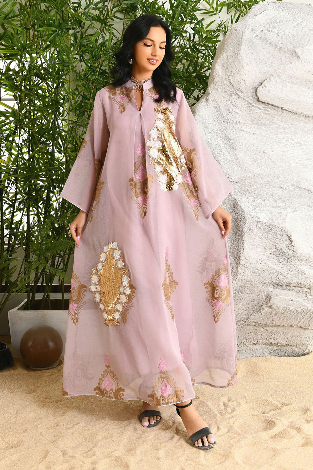 Paillettes Brodées Abayas Maxi Robes