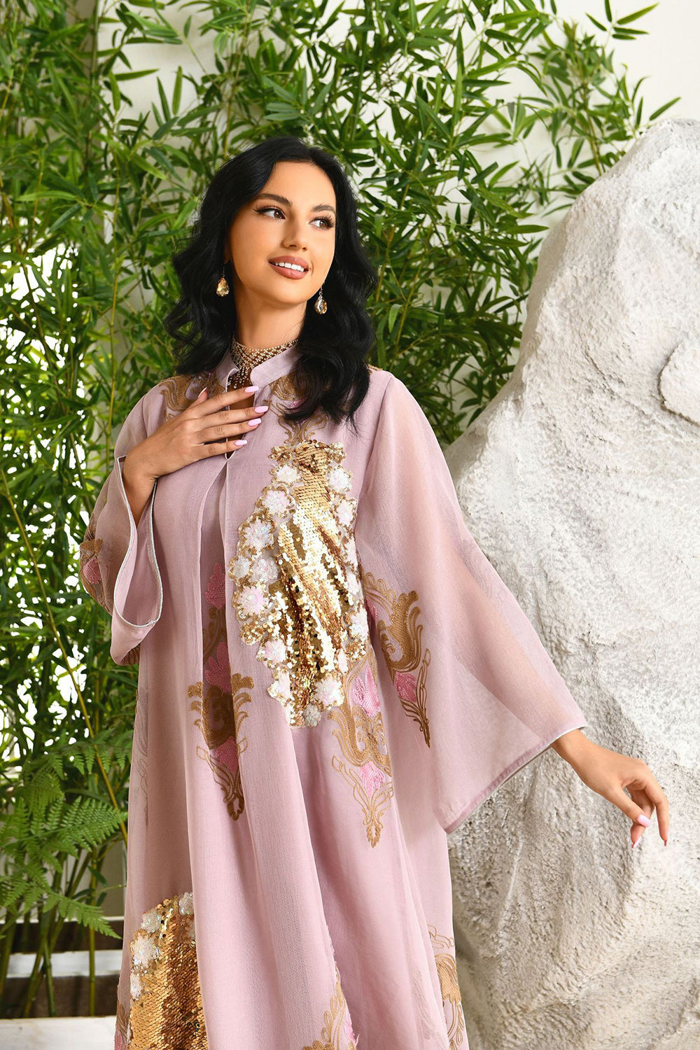 Paillettes Brodées Abayas Maxi Robes
