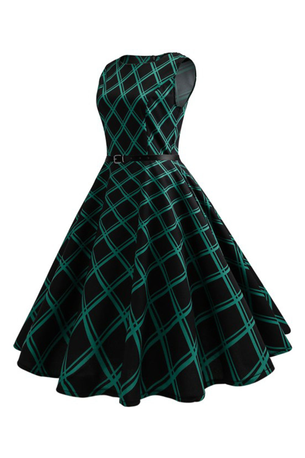 Robe à carreaux vert swing des années 50