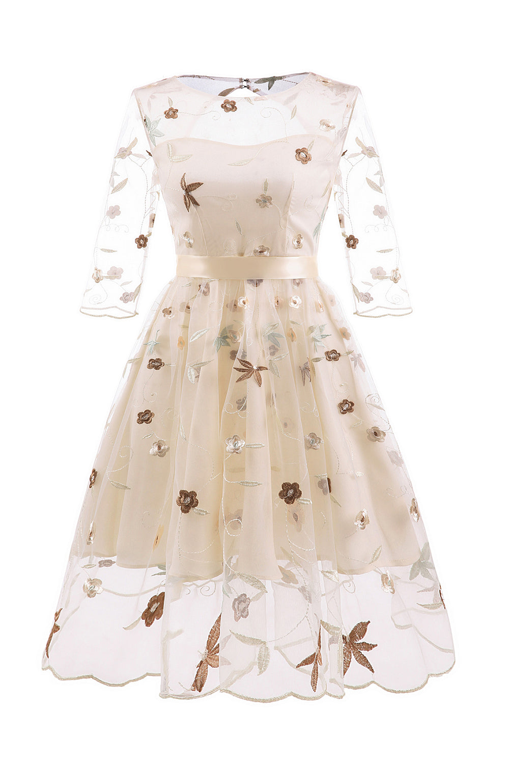 Une ligne Robe à col carré rose des années 50 avec demi-manches